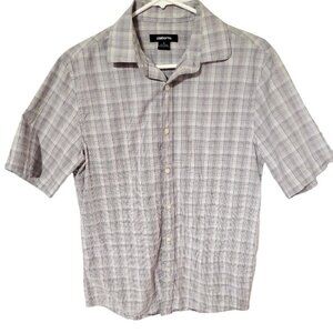 CLAIBORNE Men's short sleeve shirt Grey plaid S outdoor relaxed button down comf